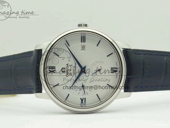 0106 Fashionable De Ville Prestige Real Power Reserve SS TW 1:1 Best Edition White Dial Blue Markers On Leather Strap A 8094